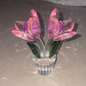 Crystal Flower Valentine’s Day Figurine with Pink and Green Accents